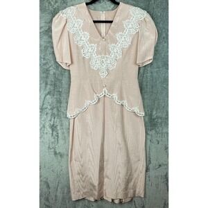 SCOTT McCLINTOCK midi dress 10 tag Pink Pearl Buttons lace cocktail tea wedding